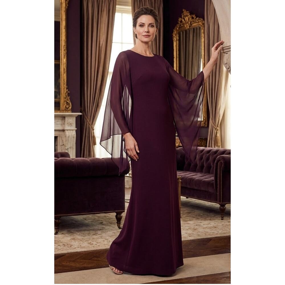 Calvin klein Floating Sleeve Evening Gown | NWT | Size 14 Wine/Burgundy